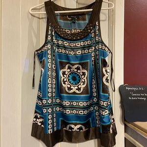 Style & Co. Blue and Brown Geometric Tank Top